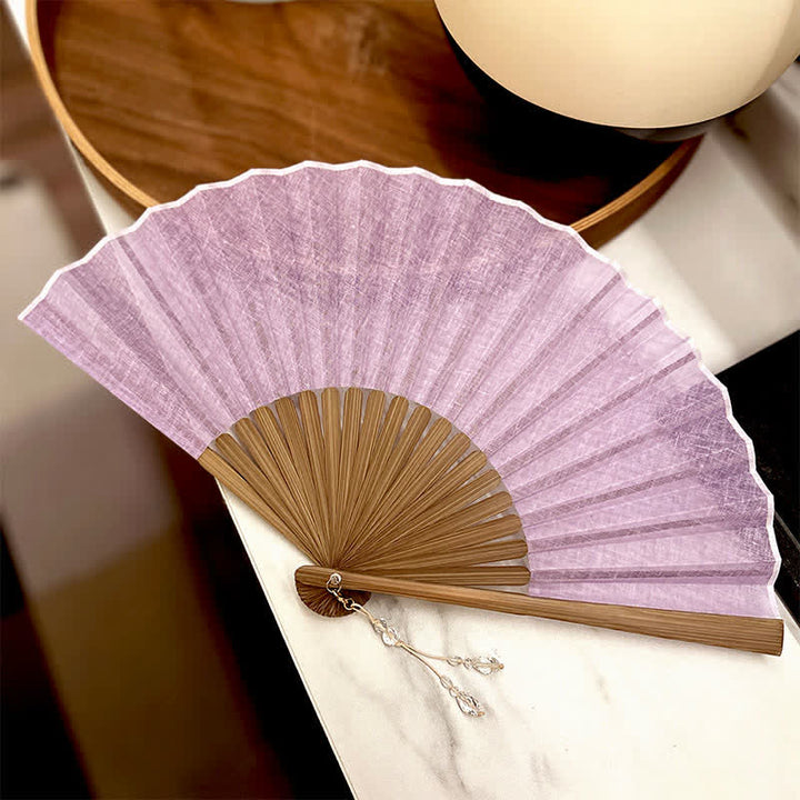 Buddha Stones Solid Color Rustic Elegance Cotton Linen Bamboo Folding Fan 22 cm - Light Purple - Closed Size: Approx. 22 cm / 8.7 in - image 12