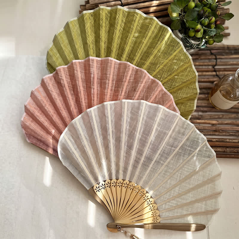 Buddha Stones Elegant Cotton Linen Texture Bamboo Hanfu Style Folding Fan 21.5 cm - image 12