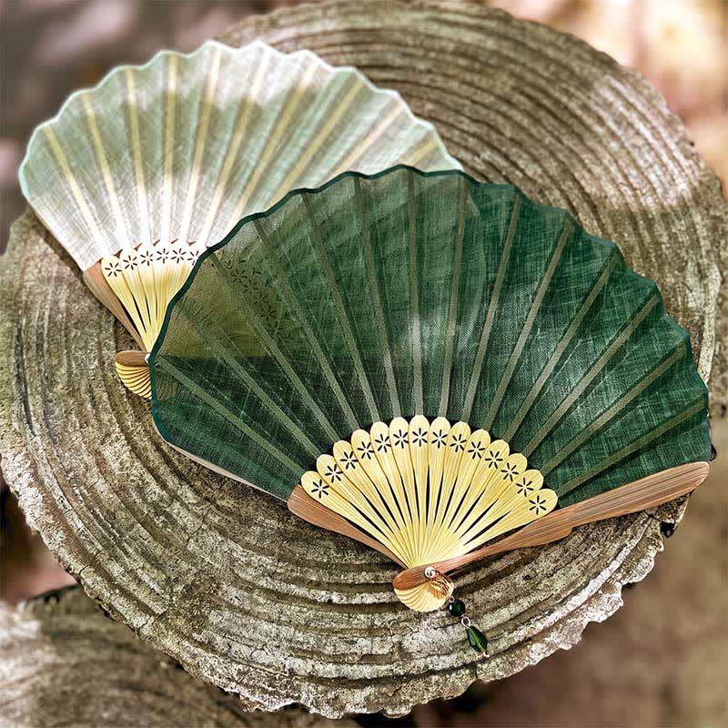 Buddha Stones Elegant Cotton Linen Texture Bamboo Hanfu Style Folding Fan 21.5 cm - image 13