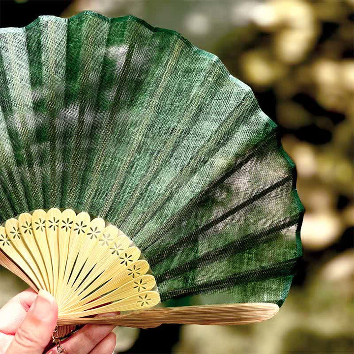 Buddha Stones Elegant Cotton Linen Texture Bamboo Hanfu Style Folding Fan 21.5 cm - image 1