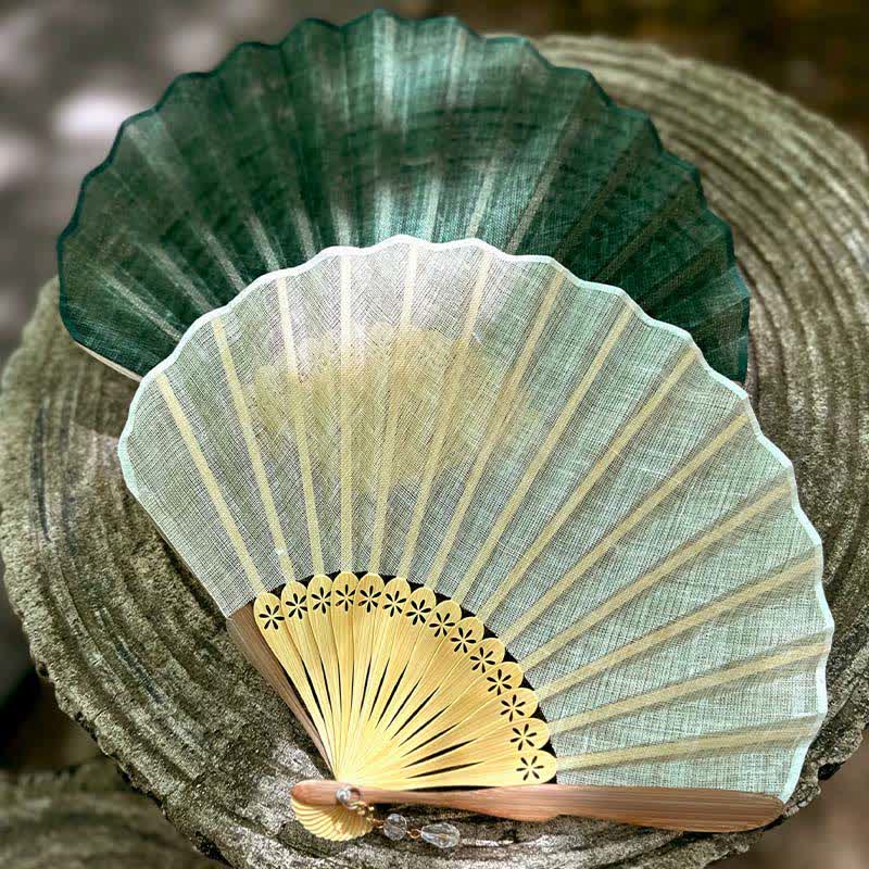 Buddha Stones Elegant Cotton Linen Texture Bamboo Hanfu Style Folding Fan 21.5 cm - image 14