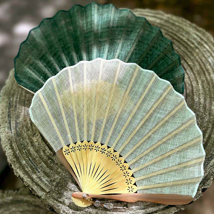 Buddha Stones Elegant Cotton Linen Texture Bamboo Hanfu Style Folding Fan 21.5 cm - image 14