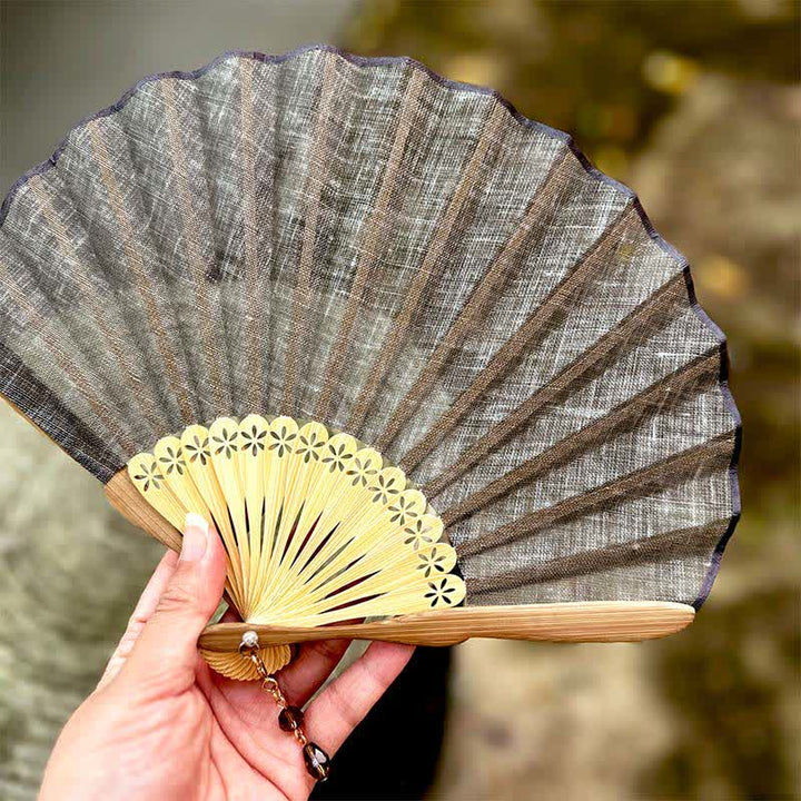 Buddha Stones Elegant Cotton Linen Texture Bamboo Hanfu Style Folding Fan 21.5 cm - image 8