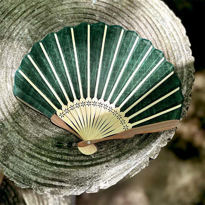 Buddha Stones Elegant Cotton Linen Texture Bamboo Hanfu Style Folding Fan 21.5 cm - image 2