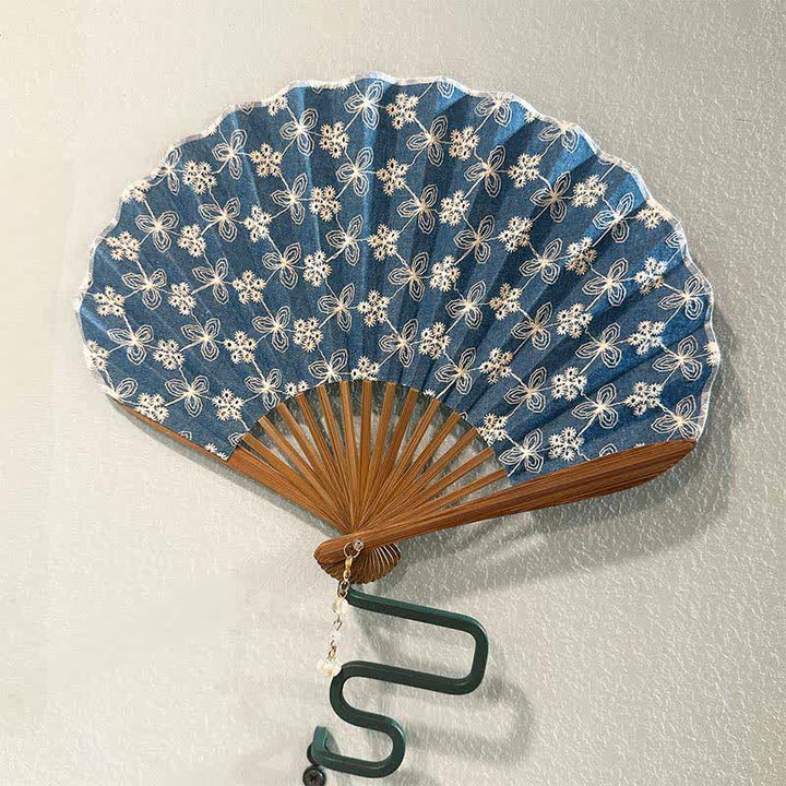 Buddha Stones Flower Lotus Purity Embroidered Cotton Linen Bamboo Folding Fan - image 8