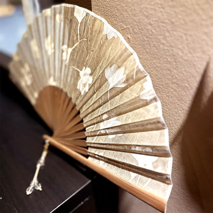 Buddha Stones Vintage White Blossom Bamboo Folding Fan 22 cm - image 8