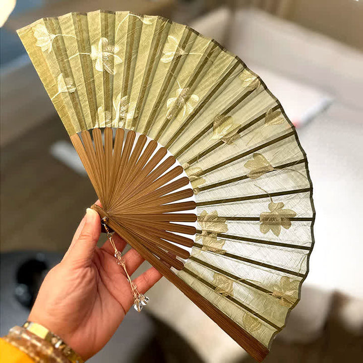 Buddha Stones Vintage White Blossom Bamboo Folding Fan 22 cm - image 2