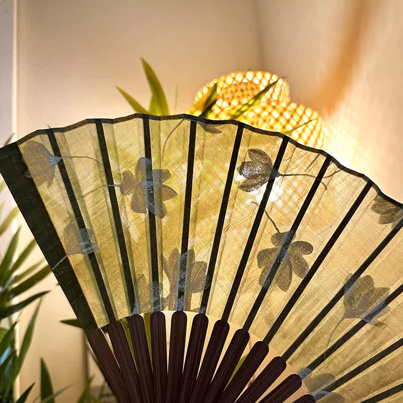 Buddha Stones Vintage White Blossom Bamboo Folding Fan 22 cm - image 4