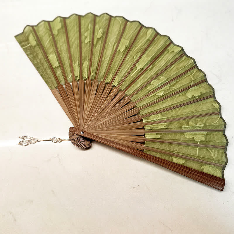 Buddha Stones Vintage White Blossom Bamboo Folding Fan 22 cm - image 1