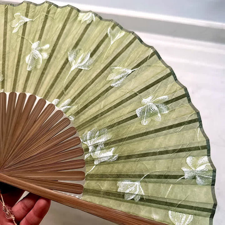Buddha Stones Vintage White Blossom Bamboo Folding Fan 22 cm - image 3