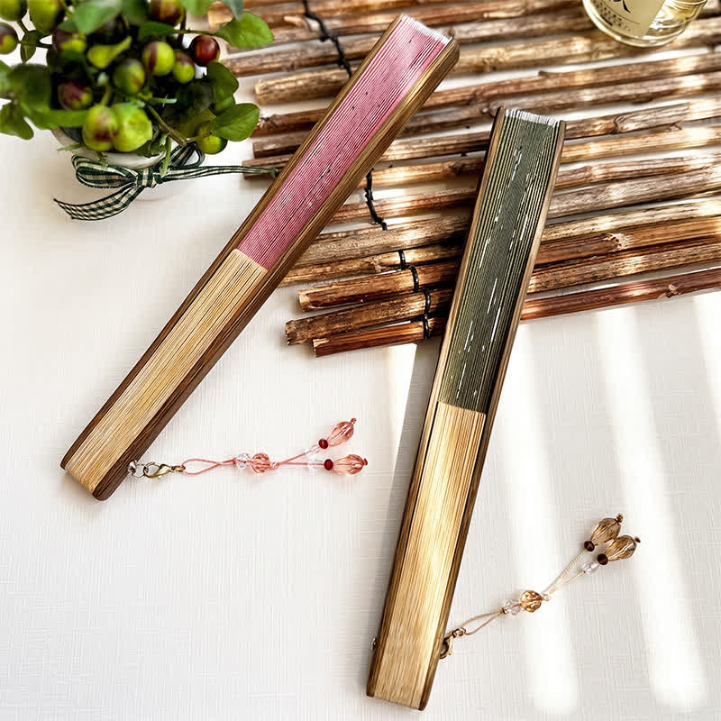 Buddha Stones Vintage Sakura Moon Rabbit Bamboo Foldable Elegant Folding Fan 22 cm - image 11