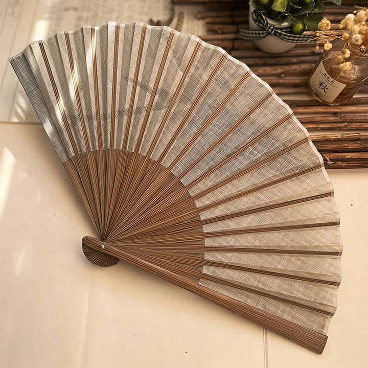 Buddha Stones Solid Color Rustic Elegance Cotton Linen Bamboo Folding Fan 22 cm - image 10