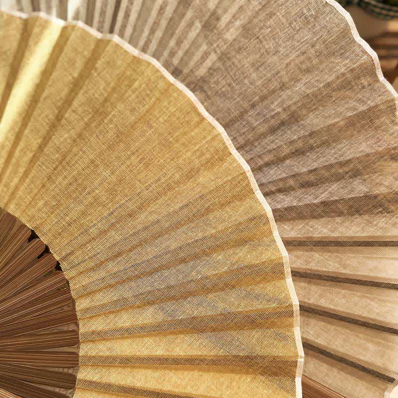 Buddha Stones Solid Color Rustic Elegance Cotton Linen Bamboo Folding Fan 22 cm - image 18