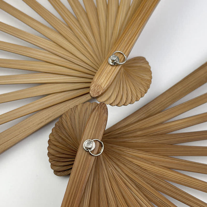 Buddha Stones Cotton Linen Bamboo Shell-shaped Tassel Folding Fan 21.5 cm - image 15