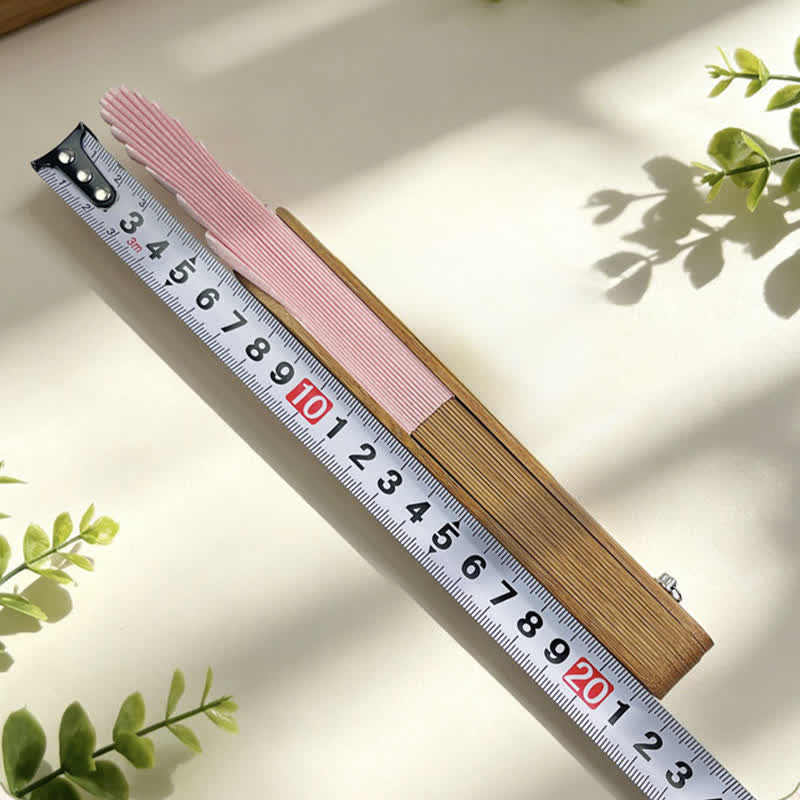 Buddha Stones Cotton Linen Bamboo Shell-shaped Tassel Folding Fan 21.5 cm - image 11