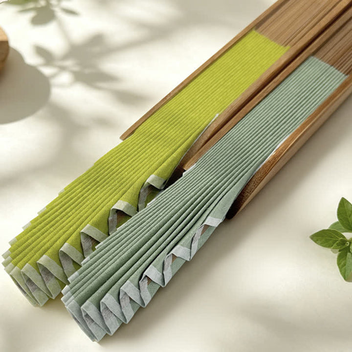 Buddha Stones Cotton Linen Bamboo Shell-shaped Tassel Folding Fan 21.5 cm - image 18