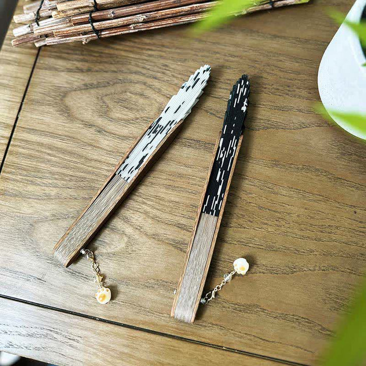 Buddha Stones Cotton Linen Dog Cat Paw Print Bamboo Folding Fan 21.5 cm - image 12