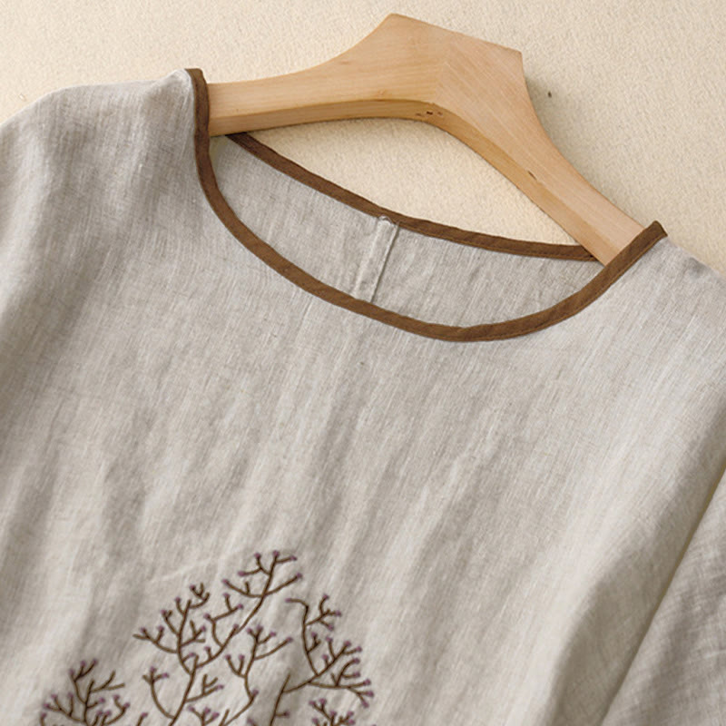 Buddha Stones Casual Embroidery Tree Drawstring Women's Crew Neck Design Half Sleeve T-Shirt - image 8