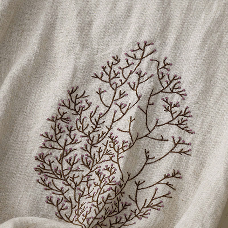 Buddha Stones Casual Embroidery Tree Drawstring Women's Crew Neck Design Half Sleeve T-Shirt - image 1