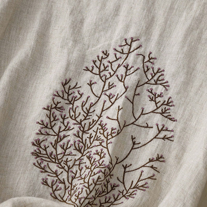 Buddha Stones Casual Embroidery Tree Drawstring Women's Crew Neck Design Half Sleeve T-Shirt - image 1