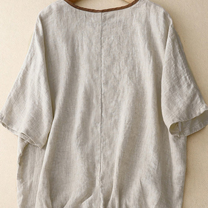 Buddha Stones Casual Embroidery Tree Drawstring Women's Crew Neck Design Half Sleeve T-Shirt - image 3