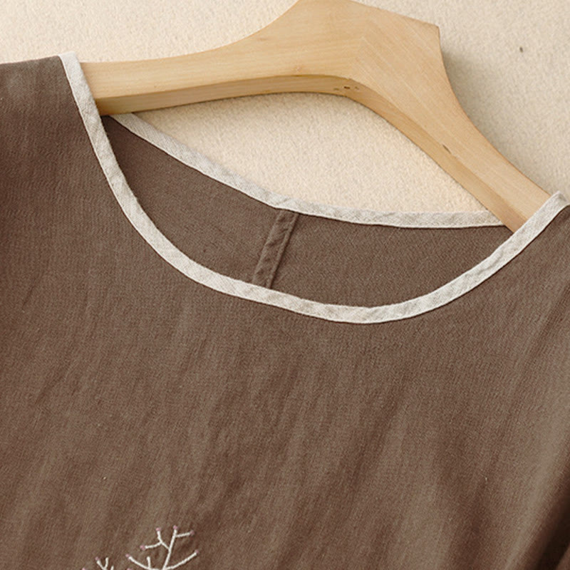 Buddha Stones Casual Embroidery Tree Drawstring Women's Crew Neck Design Half Sleeve T-Shirt - image 13