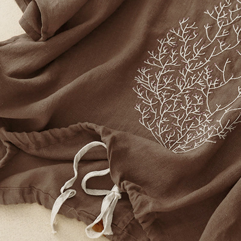 Buddha Stones Casual Embroidery Tree Drawstring Women's Crew Neck Design Half Sleeve T-Shirt - image 14
