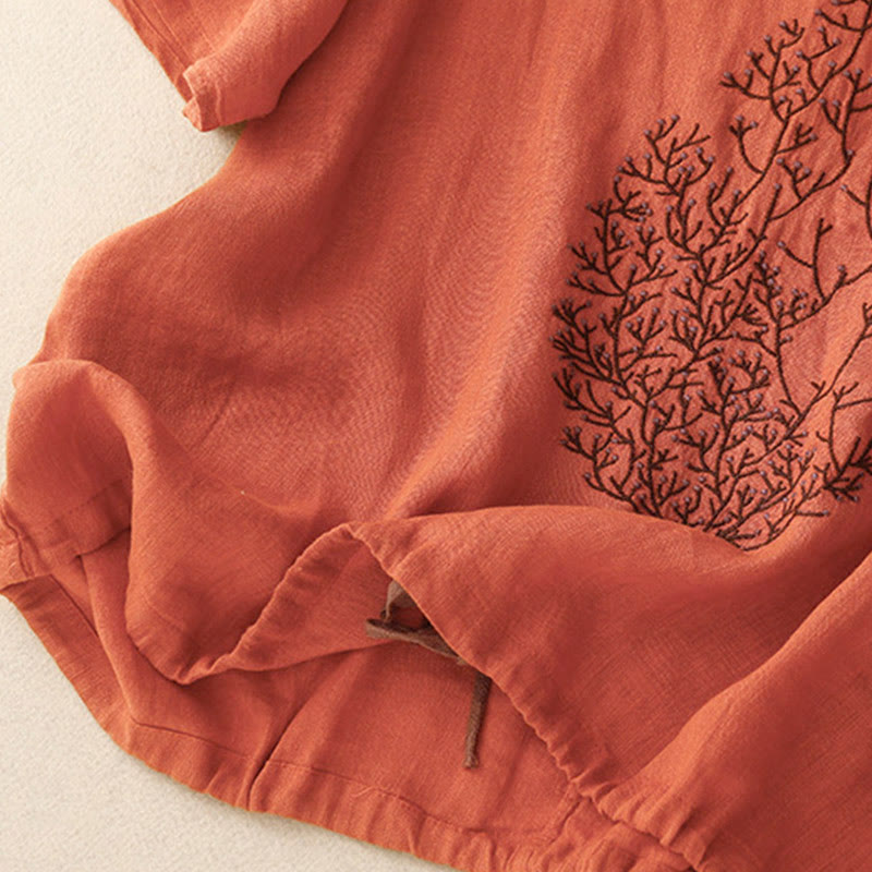Buddha Stones Casual Embroidery Tree Drawstring Women's Crew Neck Design Half Sleeve T-Shirt - image 22