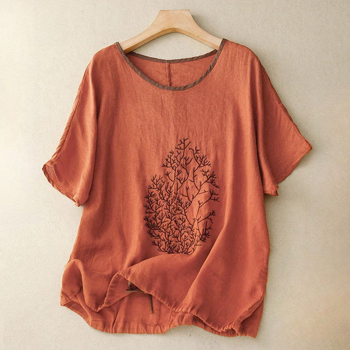 Buddha Stones Casual Embroidery Tree Drawstring Women's Crew Neck Design Half Sleeve T-Shirt - Chocolate - US14，UK/AU18，EU46 (2XL) - image 21
