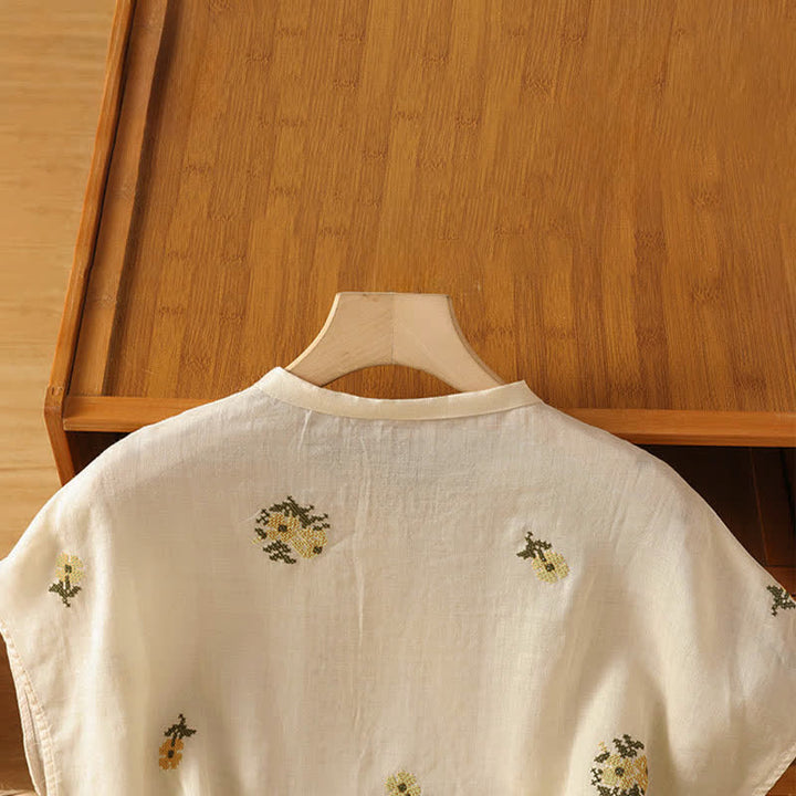 Buddha Stones Summer Casual Tang Style Mandarin Collar Embroidery Floral Tank Top Women's Sleeveless Shirts - image 3