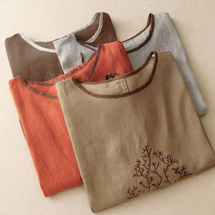 Buddha Stones Casual Embroidery Tree Drawstring Women's Crew Neck Design Half Sleeve T-Shirt - image 27