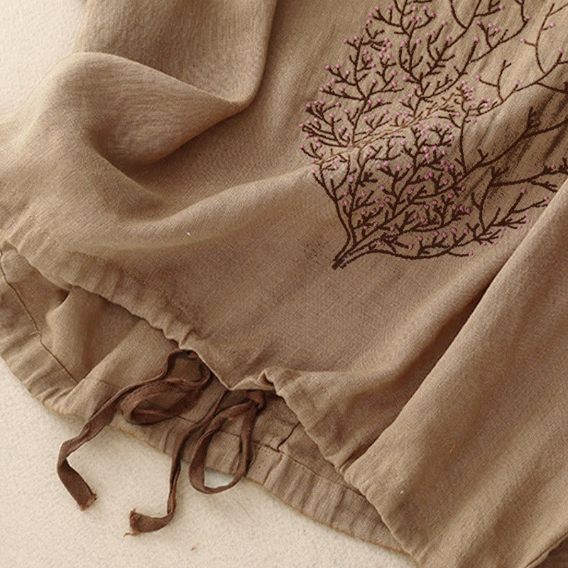 Buddha Stones Casual Embroidery Tree Drawstring Women's Crew Neck Design Half Sleeve T-Shirt - image 16