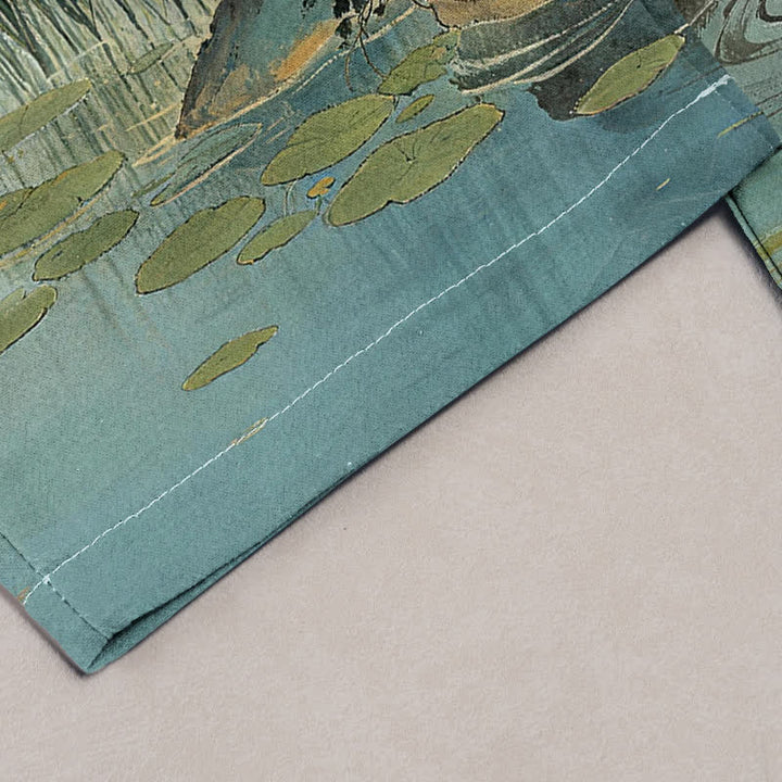 Buddha Stones Pure Cotton Elegant Crane Landscape Pattern Women's Elastic Waist Pants With Pockets - image 1