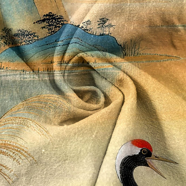 Buddha Stones Pure Cotton Elegant Crane Landscape Pattern Women's Elastic Waist Pants With Pockets - image 2