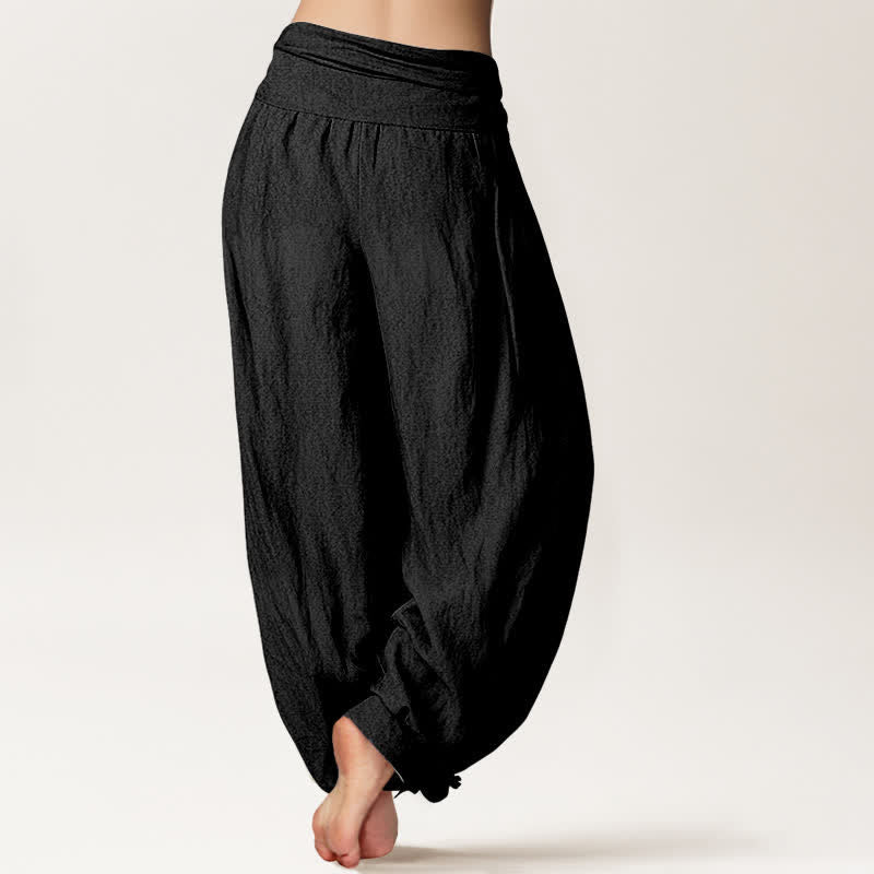 Buddha Stones Pure Cotton Lotus Crescent Moon Pattern Women's Elastic Waist Harem Pants - image 1