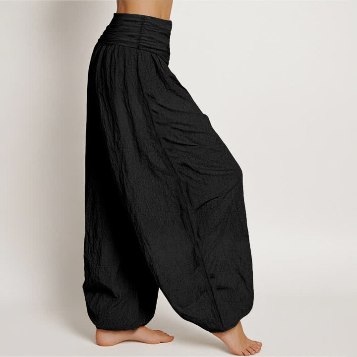Buddha Stones Pure Cotton Lotus Crescent Moon Pattern Women's Elastic Waist Harem Pants - image 2