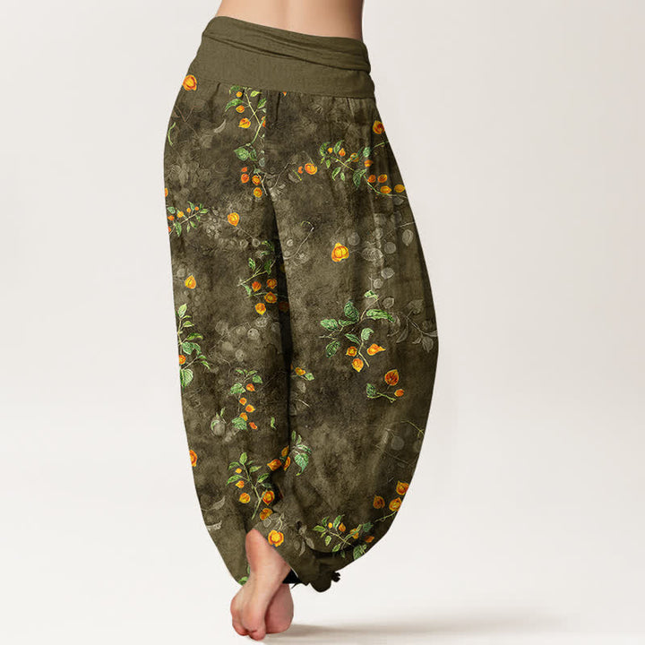 Buddha Stones Cotton Orange Blossom Vine Pattern Women's Elastic Waist Harem Pants - image 7