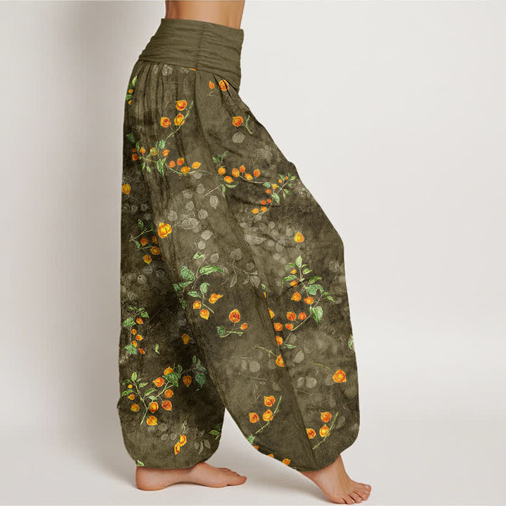 Buddha Stones Cotton Orange Blossom Vine Pattern Women's Elastic Waist Harem Pants - image 6