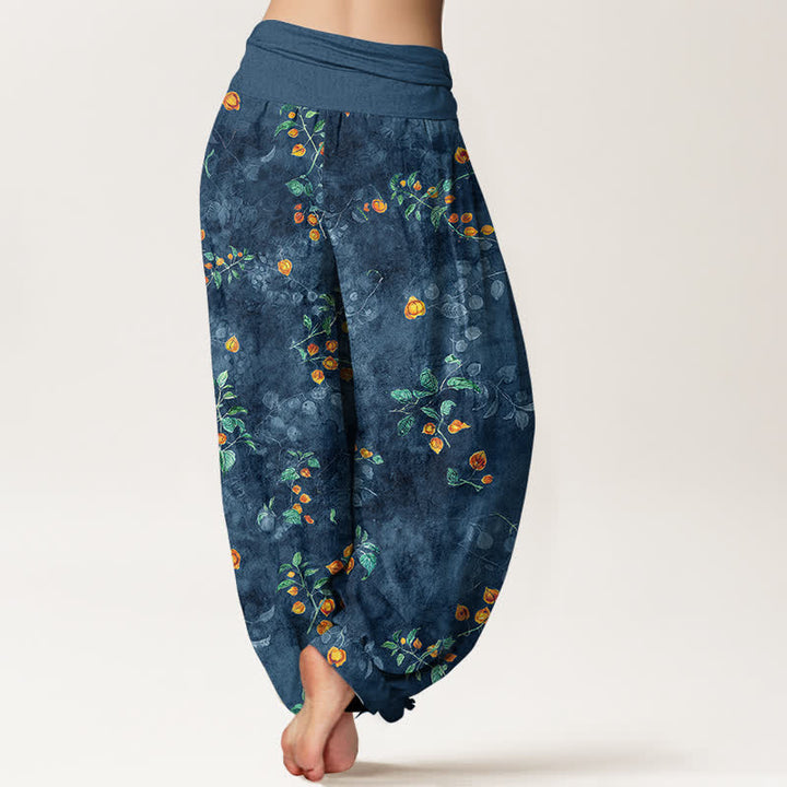 Buddha Stones Cotton Orange Blossom Vine Pattern Women's Elastic Waist Harem Pants - image 10
