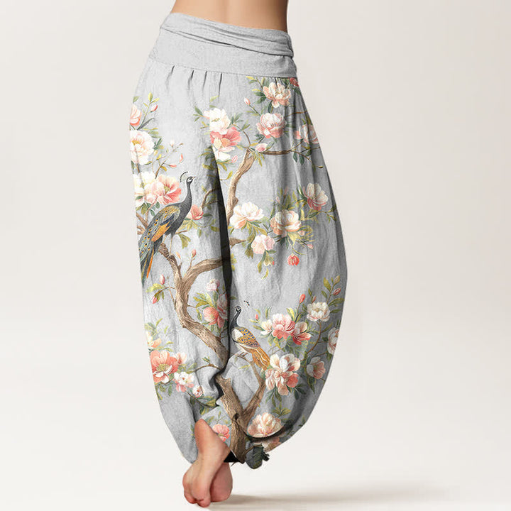 Buddha Stones Cotton Peacock Blossom Pattern Women's Elastic Waist Harem Pants - image 7