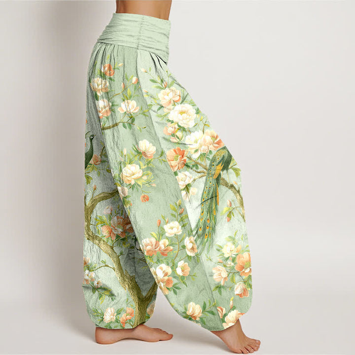 Buddha Stones Cotton Peacock Blossom Pattern Women's Elastic Waist Harem Pants - image 9