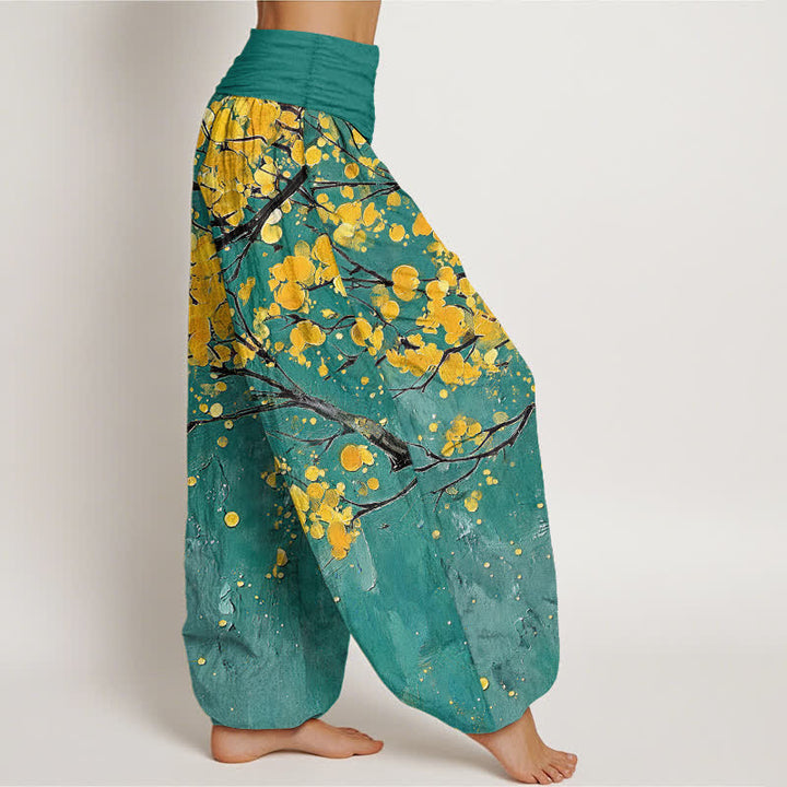 Buddha Stones Cotton Yellow Blossom Branch Pattern Women's Elastic Waist Harem Pants - image 2