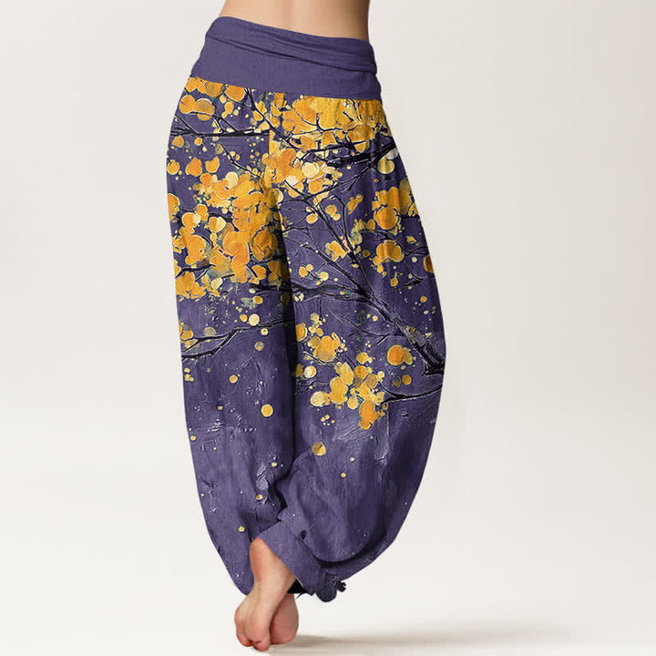 Buddha Stones Cotton Yellow Blossom Branch Pattern Women's Elastic Waist Harem Pants - image 7