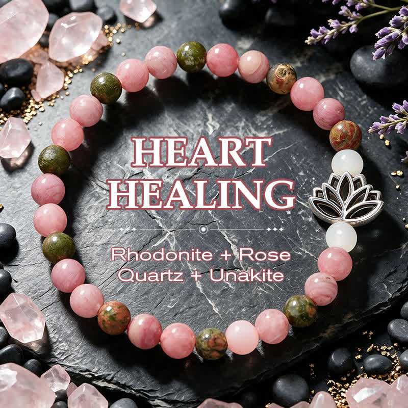 Buddha Stones Rhodonite Unakite White Jade Lotus Love and Enlightenment Bracelet - Unakite Rhodonite(Wrist Circumference: 5.5-5.9  in / 14-15cm) - image 0