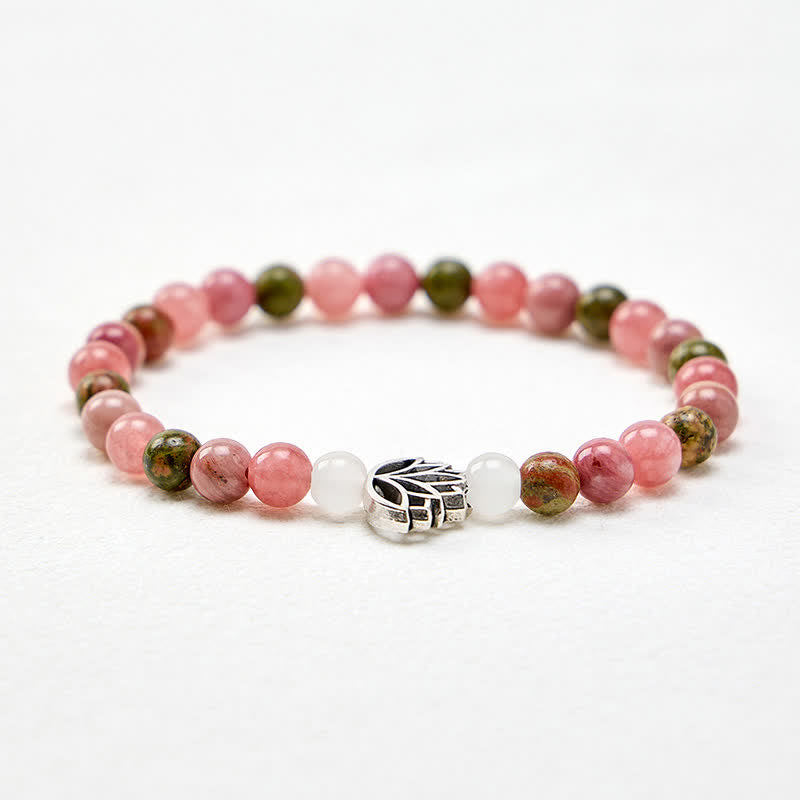 Buddha Stones Rhodonite Unakite White Jade Lotus Love and Enlightenment Bracelet - image 3