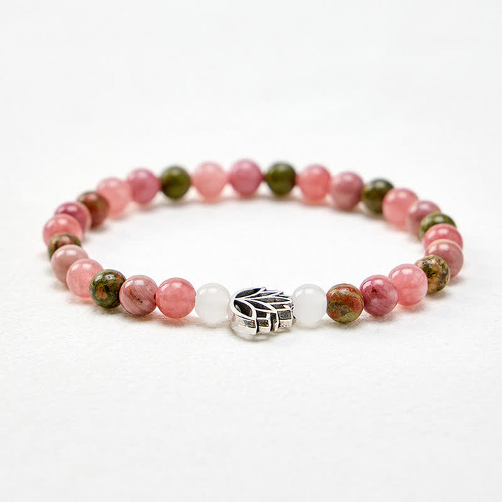 Buddha Stones Rhodonite Unakite White Jade Lotus Love and Enlightenment Bracelet - image 3