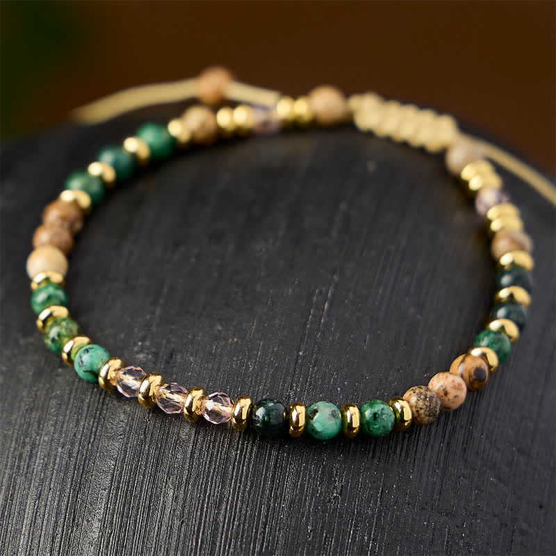 Buddha Stones 4mm African Turquoise Picture Jasper Pink Glass Bead Grounding Hand-Woven Bracelet - image 2