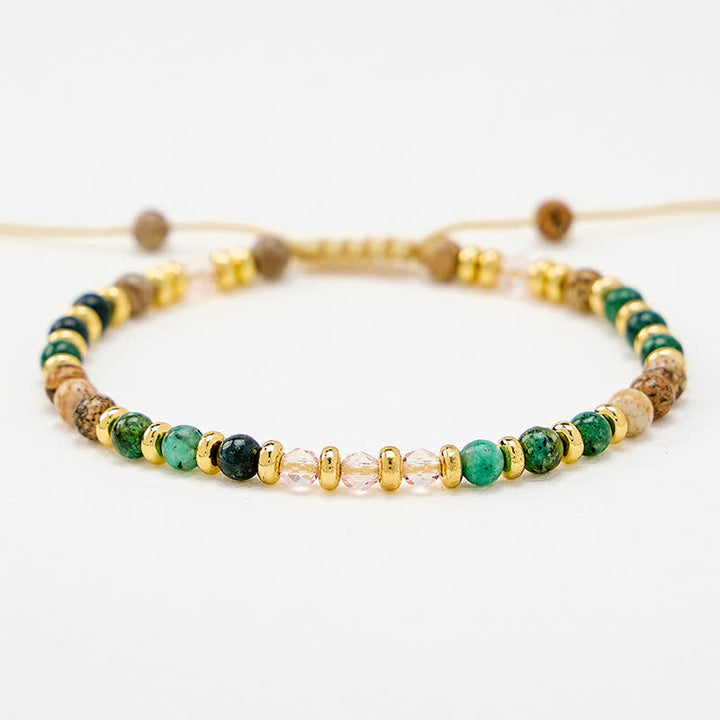 Buddha Stones 4mm African Turquoise Picture Jasper Pink Glass Bead Grounding Hand-Woven Bracelet - image 4