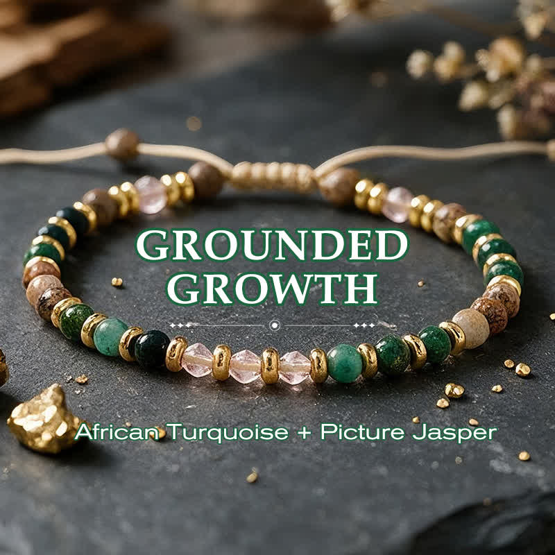 Buddha Stones 4mm African Turquoise Picture Jasper Pink Glass Bead Grounding Hand-Woven Bracelet - African Turquoise Picture Jasper(Wrist Circumference: 6.3–10.2 in / 16–26 cm) - image 0