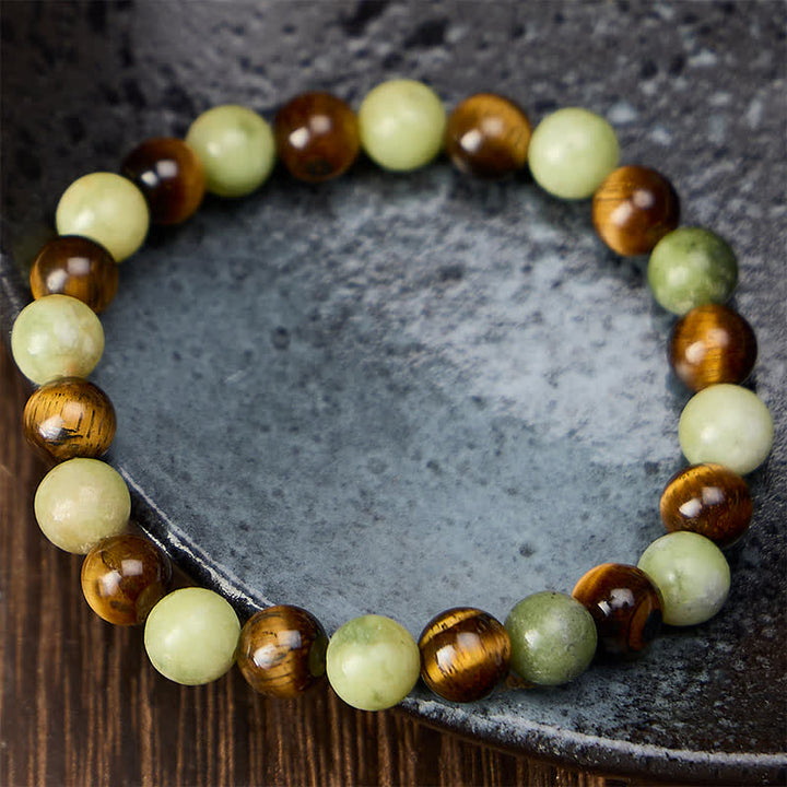 Buddha Stones Tiger Eye Jade Strength Round Beaded Bracelet - image 1